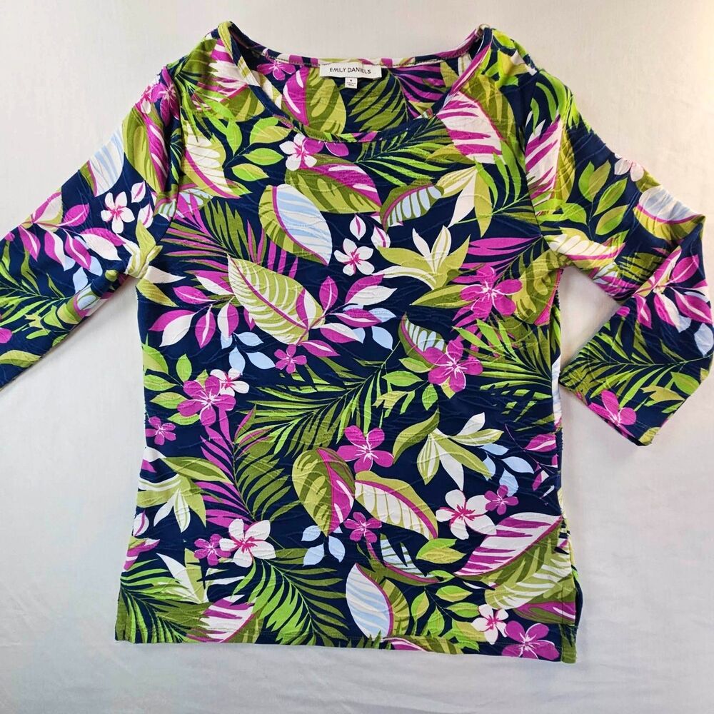 Emily Daniels Women's  Multi Color Floral  3/4 Sleeve Top Plus Size Small